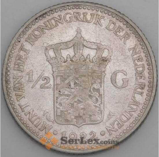 Нидерланды монета 1/2 гульдена 1922 КМ160 VF арт. 14124