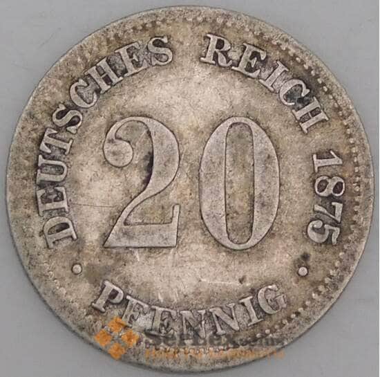 Германия монета 20 пфеннигов 1875 D КМ5 VF арт. 46094