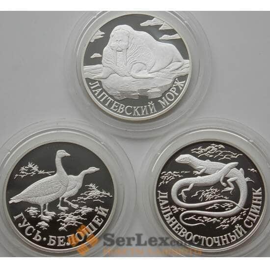 Россия 1 рубль 1998 (3 ШТ) Y628-630 Proof Красная книга Гусь, Морж, Сцинк (АЮД) арт. 11245