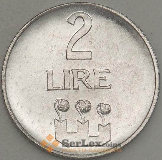 Сан-Марино монета 2 лиры 1972 КМ15 UNC арт. 21520