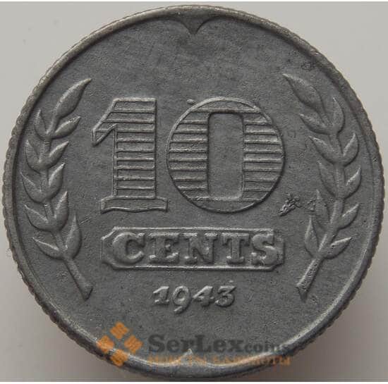 Нидерланды 10 центов 1943 КМ173 AU-aUNC арт. 9280