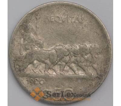 Италия 50 чентезимо 1920 КМ61 F рубчатый гурт арт. 42216