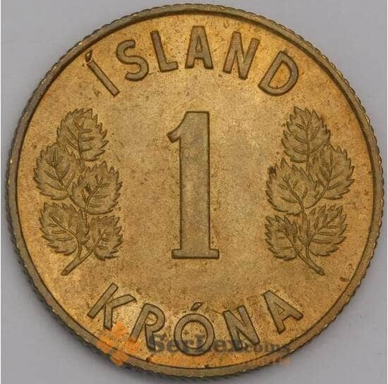 Исландия монета 1 крона 1965 КМ12a aUNC  арт. 42397
