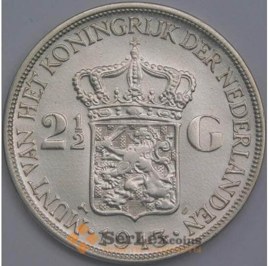 Нидерландская Индия монета 2 1/2 гульдена 1943 КМ331 VF арт. 43526