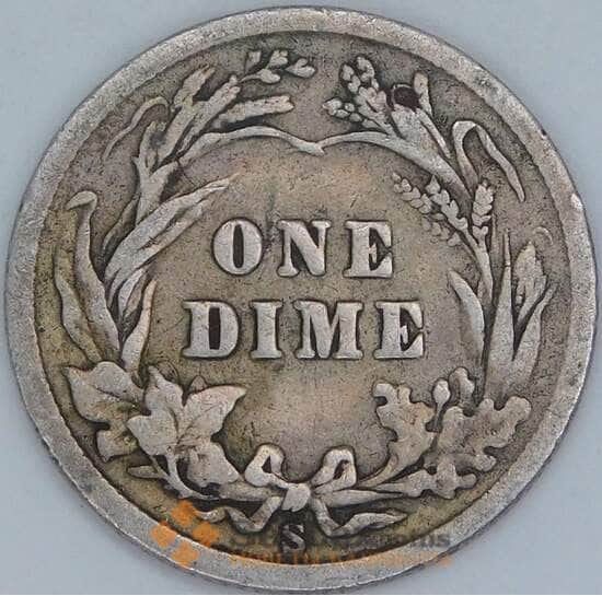 США дайм 10 центов 1908 S КМ113 VF арт. 56842