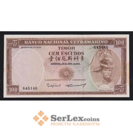 Тимор 100 эскудо 1963 Р28а(6) aUNC пятна арт. 54749 Тимор 100 эскудо 1963 Р28а(6) aUNC пятна арт. 54749