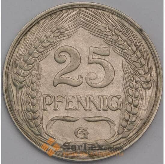 Германия 25 пфеннигов 1909 G КМ18 AU арт. 41586