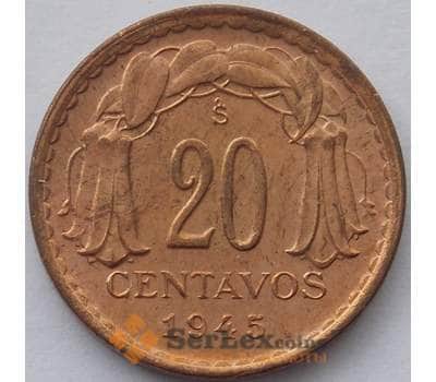 Монета Чили 20 сентаво 1945 КМ177 UNC (J05.19) арт. 15553