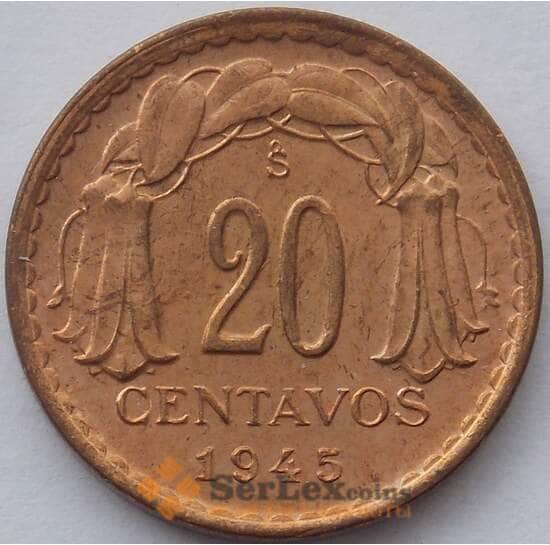 Чили 20 сентаво 1945 КМ177 UNC (J05.19) арт. 15553
