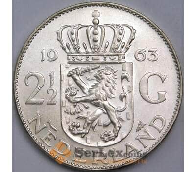Монета Нидерланды 2 1/2 гульдена 1963 КМ185 UNC штемпельный блеск арт. 40283