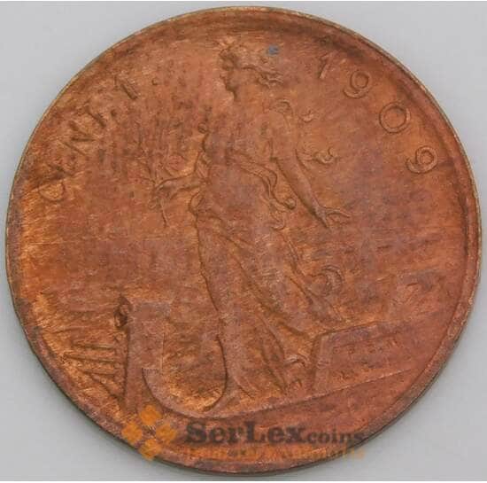 Италия монета 1 чентезимо 1909 КМ40 XF арт. 48780