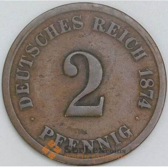 Германия 2 пфеннига 1874 G КМ2 VF арт. 56469