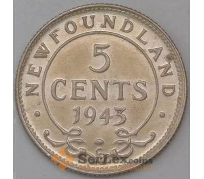 Монета Ньюфаундленд 5 центов 1943 КМ19 AU Серебро арт. 30721