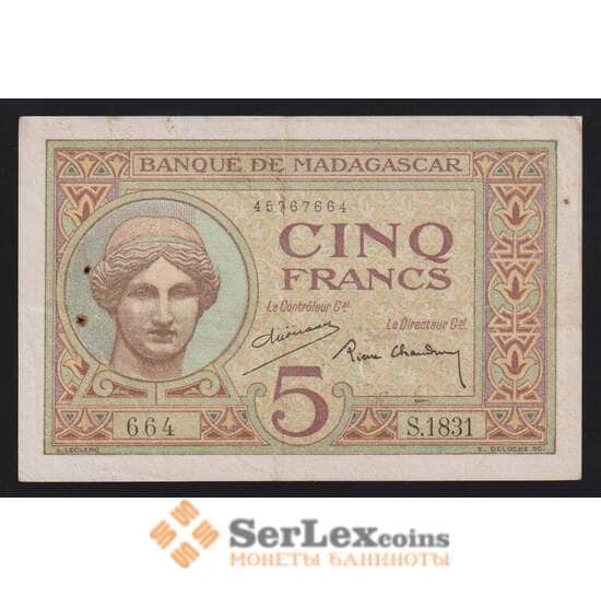 Мадагаскар 5 франков ND 1937 Р37b VF-XF арт. 55913