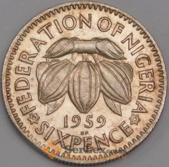 Нигерия монета 6 пенсов 1959 КМ4 XF недочет гурта арт. 40785