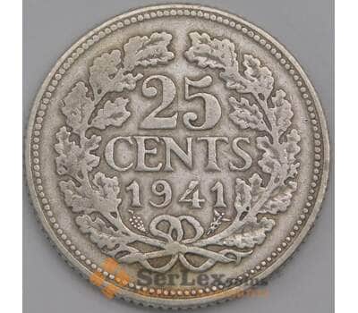 Нидерланды монета 25 центов 1941 КМ164 VF  арт. 43607