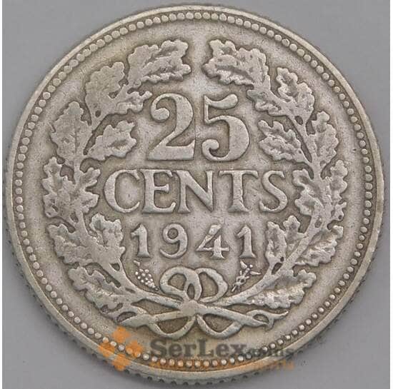 Нидерланды монета 25 центов 1941 КМ164 VF  арт. 43607