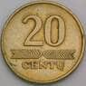Литва 20 центов 1997 КМ107 VF арт. 46920