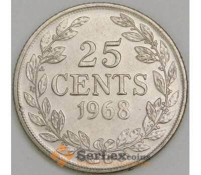Либерия 25 центов 1968 КМ16а.2 UNC арт. 56379