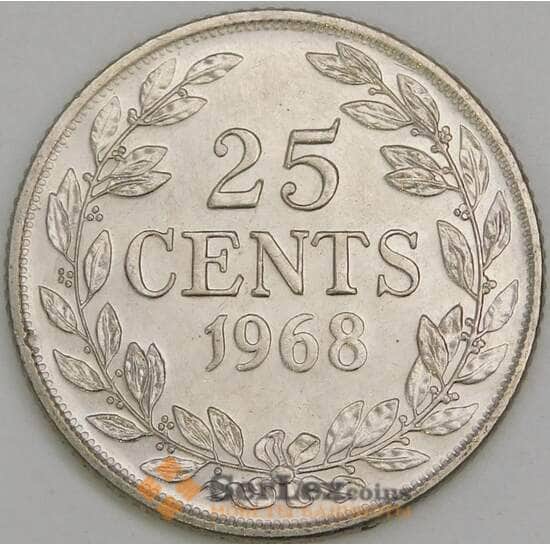 Либерия 25 центов 1968 КМ16а.2 UNC арт. 56379