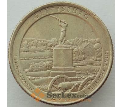 Монета США 25 центов 2011 P КМ494 aUNC Гиттисберг военный мемориал арт. 15421