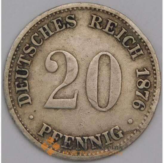 Германия монета 20 пфеннигов 1876 С КМ5 VF  арт. 44520