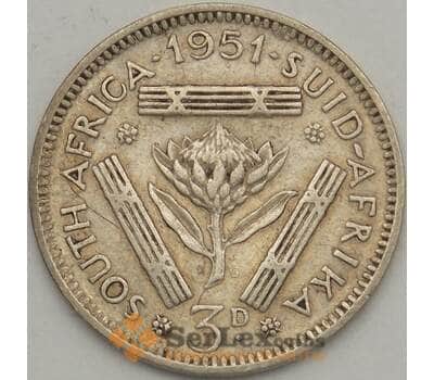 Монета Южная Африка ЮАР 3 пенса 1951 КМ35.2 VF Серебро (J05.19) арт. 18685
