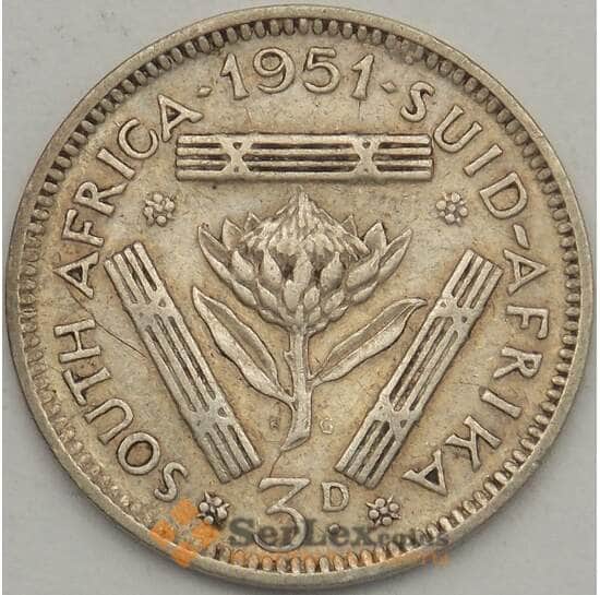 Южная Африка ЮАР 3 пенса 1951 КМ35.2 VF Серебро (J05.19) арт. 18685