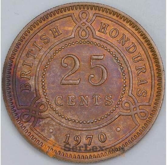 Гондурас Британский 25 центов 1970 КМ29 XF патина арт. 57156