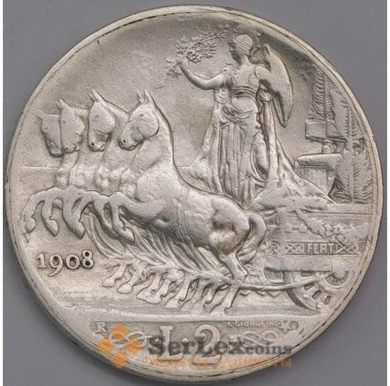 Италия 2 лиры 1908 КМ46 XF арт. 41687