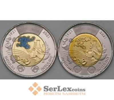 Монета Канада 2 доллара 2021 UNC Открытие Инсулина цветная+не цветная арт. 30078