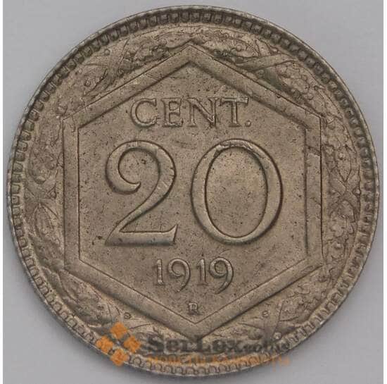 Италия 20 чентезимо 1919 КМ58 AU двойной удар  арт. 38876