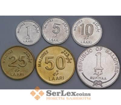 Мальдивы набор монет 1 5 10 25 50 лаари 1 руфия (5 шт.) 2008,2012 UNC арт. 43705