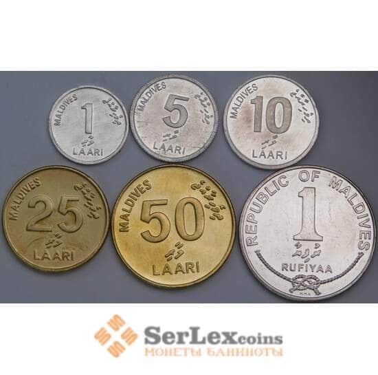 Мальдивы набор монет 1 5 10 25 50 лаари 1 руфия (5 шт.) 2008,2012 UNC арт. 43705