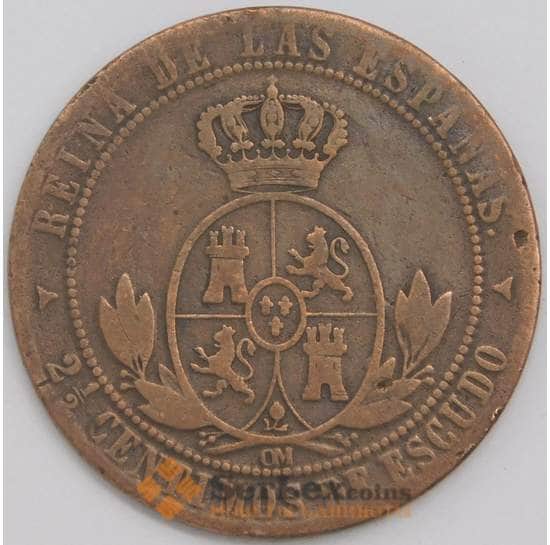 Испания монета 2 1/2 сентимо 1868 КМ634 VF- Изабелла II арт. 15202
