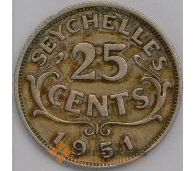 Сейшельские острова монета 25 центов 1951 КМ9 XF арт. 42158