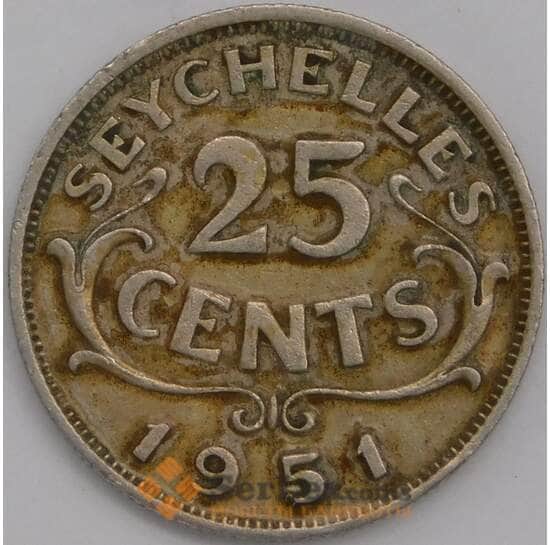 Сейшельские острова монета 25 центов 1951 КМ9 XF арт. 42158