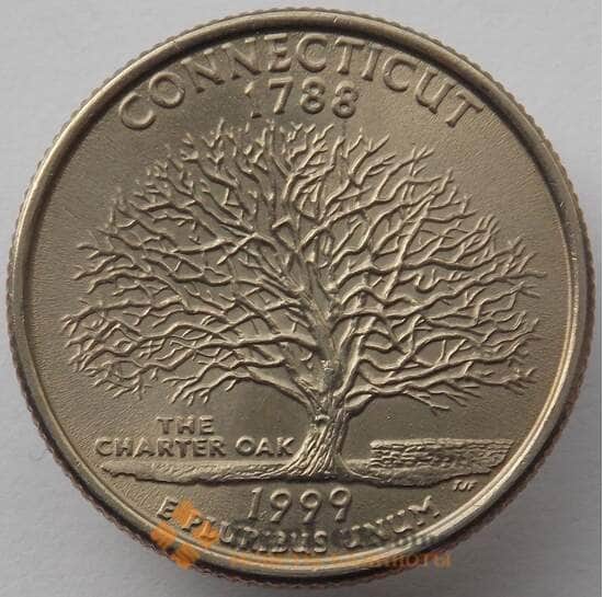 США 25 центов 1999 P КМ297 UNC Кеннектикут (J05.19) арт. 16726
