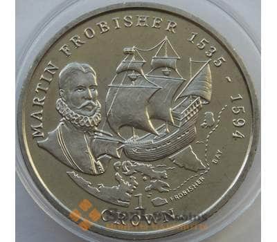 Монета Мэн остров 1 крона 2001 КМ1080 BU Мореплаватель Мартин Фробишер арт. 13641