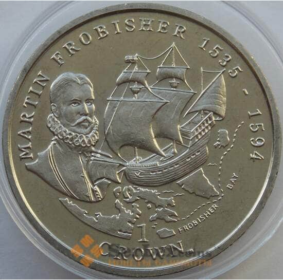 Мэн остров 1 крона 2001 КМ1080 BU Мореплаватель Мартин Фробишер арт. 13641