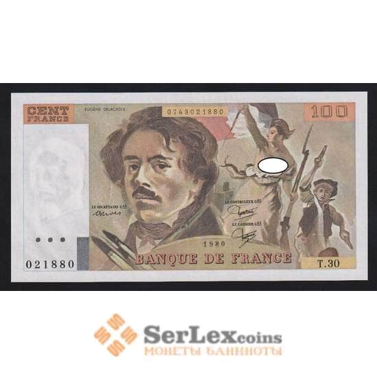Франция 100 франков 1980 Р154b aUNC брак бумаги арт. 54707