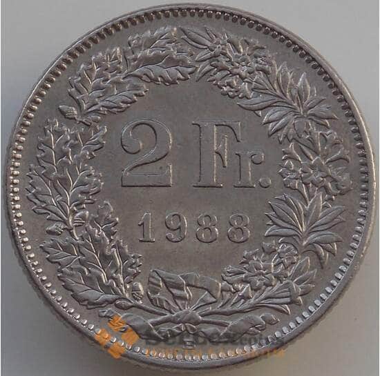 Швейцария 2 франка 1988 КМ21а aUNC арт. 14271