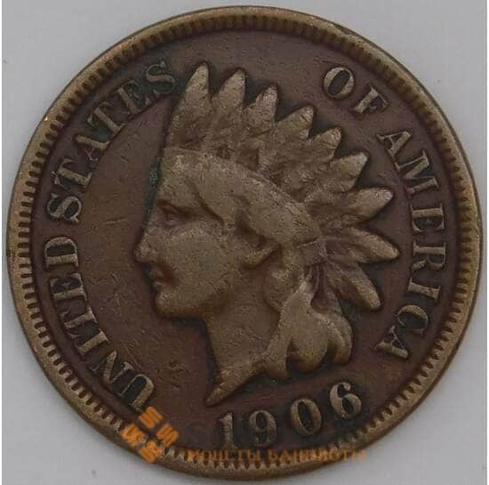 США монета 1 цент 1906 КМ90а VF арт. 43891