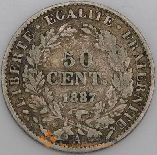 Франция монета 50 сантимов 1887 КМ834 VF арт. 47117
