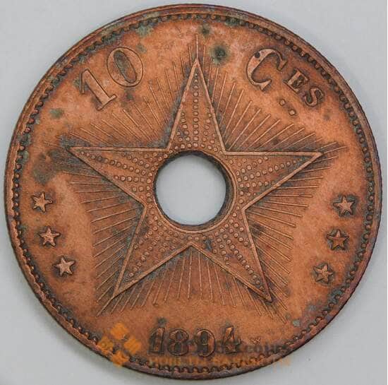 Конго Свободное Государство 10 сантимов 1894 КМ4 XF-AU арт. 55270