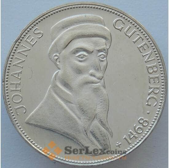 Германия 5 марок 1968 КМ122 UNC Иоганн Гутенберг Серебро (J05.19) арт. 15960