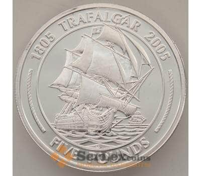 Монета Гибралтар 5 фунтов 2005 AU Трафальгарская битва Корабль арт. 13360