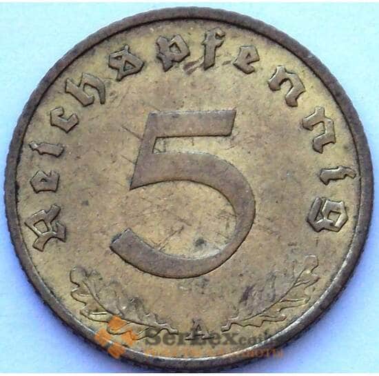 Германия 5 пфеннигов (рейхспфеннигов) 1937 А КМ91 aUNC (J05.19) арт. 16798