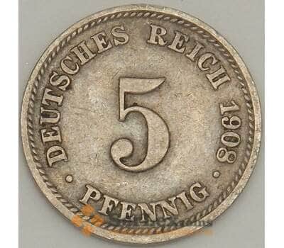 Монета Германия 5 пфеннигов 1908 D КМ11 VF (n17.19) арт. 21617