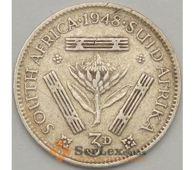 Монета Южная Африка ЮАР 3 пенса 1948 КМ35.1 VF Серебро (J05.19) арт. 18686